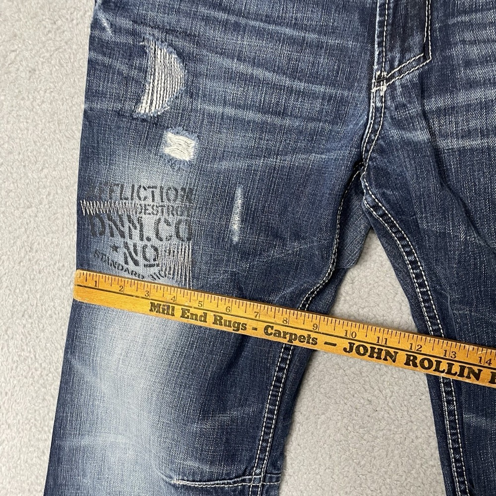 Affliction Cooper Relaxed Boot Jeans Mens 33x32 Blue Distressed Typhoon Wash - Picture 9 of 15